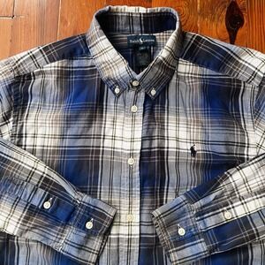 Ralph Lauren Men's XL Plaid Button Down Shirt Blue Gray Long Sleeve Cotton
